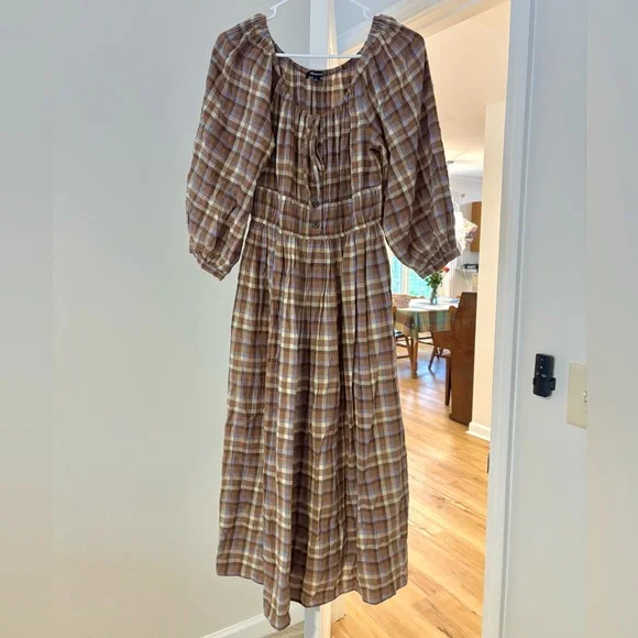 Madewell Autumn Checkered Midi Dress Size S - Picture 2 of 9